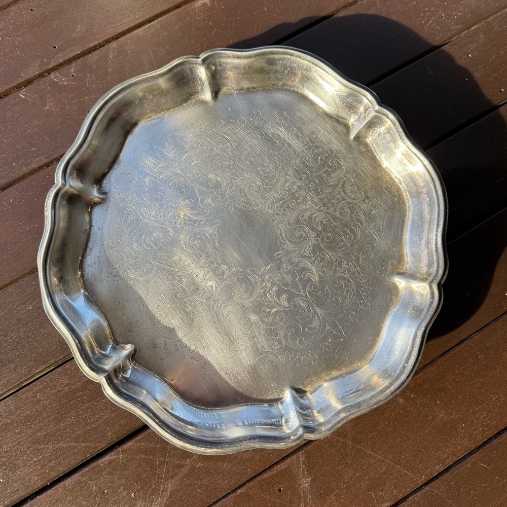 Vintage | Silver Plated Circle Etched Serving Platter